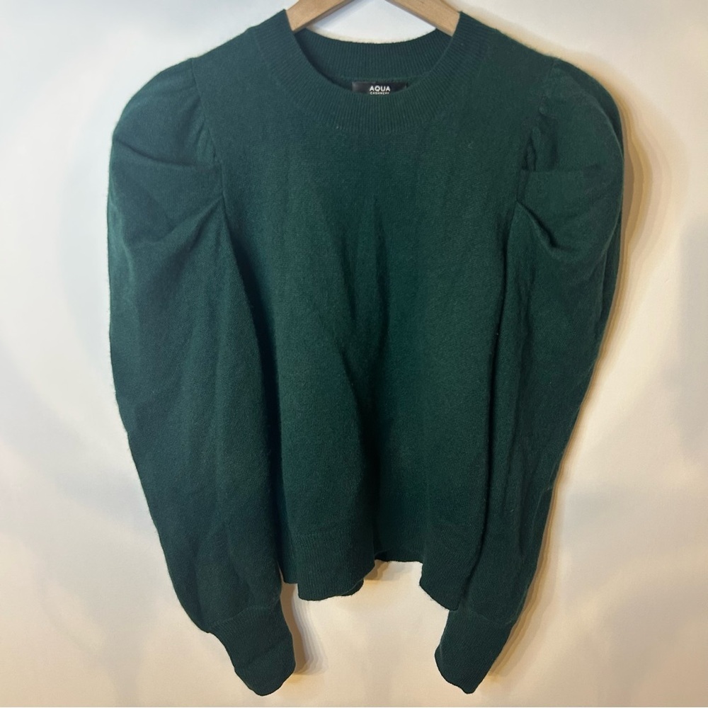 Aqua Cashmere Women’s Green Puff Sleeve Sweater, Size Small